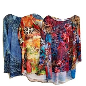 CHICOS SIZE 2 TOPS SET OF 3 VIBRANT COLORS
